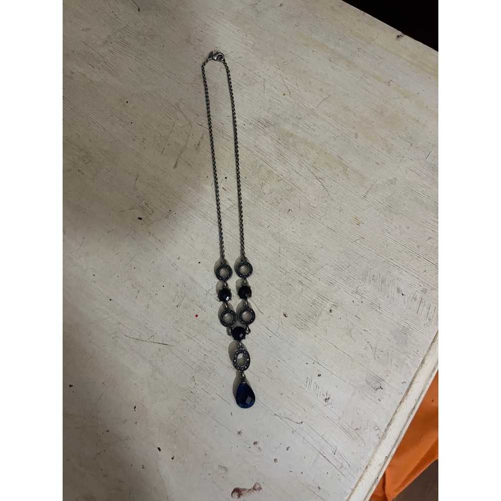 Womens‎ Dark Blue Gemstone Dangle Necklace Fashion Jewelry